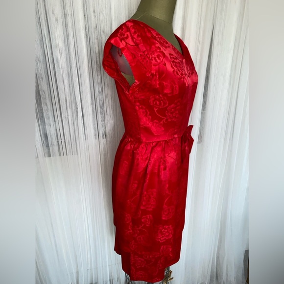 Vintage 50’s red brocade satin dress by Prestige Formal, holiday parties! Large - Picture 4 of 17